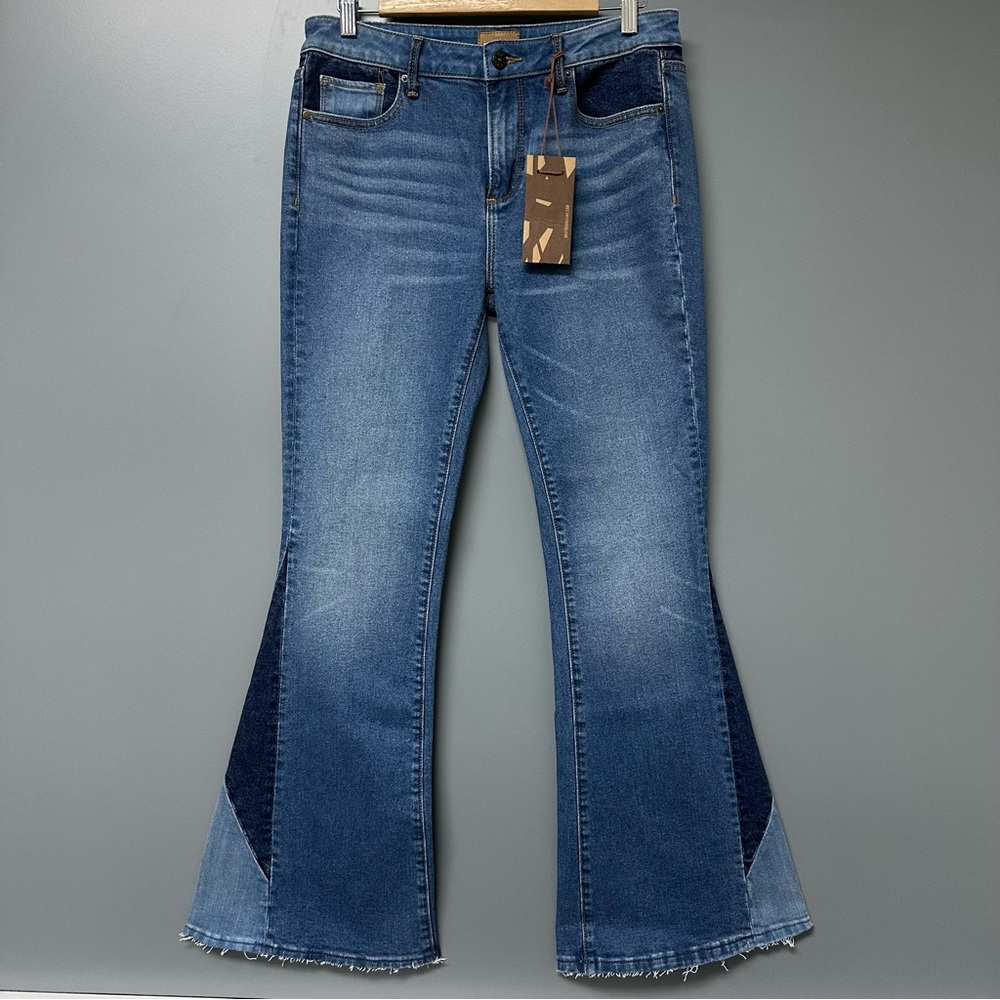 🔥SOLD🔥Driftwood Classic Fit Cleo Patchwork High Rise Flare Jeans Raw Hem